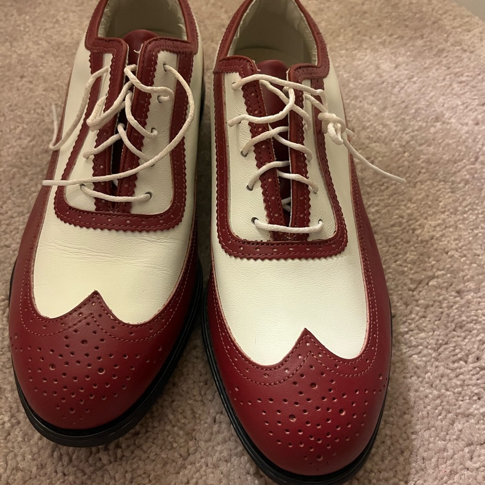 FootJoy DryJoys ECL Leather Golf Shoes Mens 9 Medium Red White Spiked